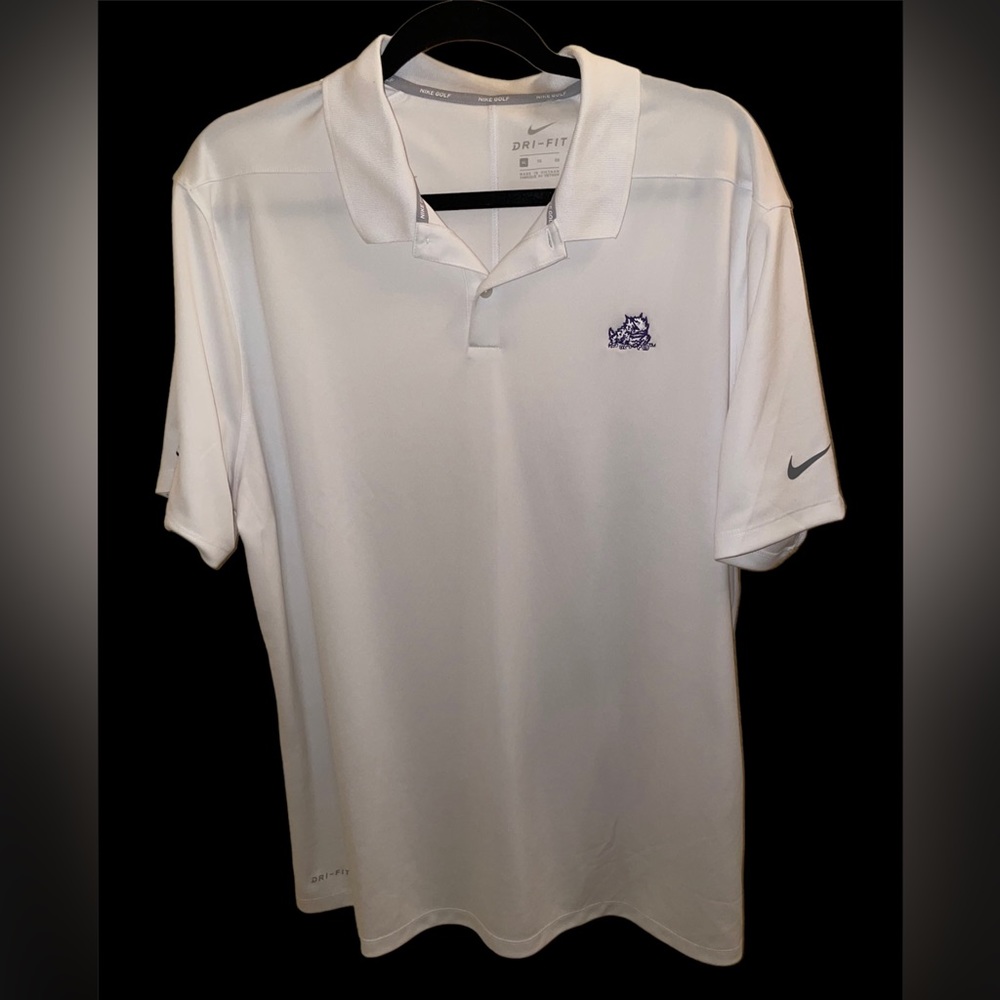 Nike Dri-Fit TCU Texas Christian University Mens White XL Golf Polo